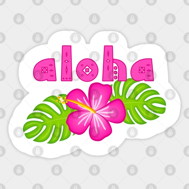 Aloha Pink Hibiscus Floral Sticker by TLSDesigns